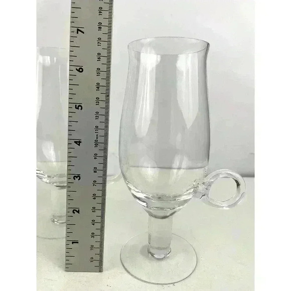 VTG Set of 4 Hand Blown Goblet Style Pedestal Cups Handle Clear Glass 7.5" Tall - Picture 11 of 14